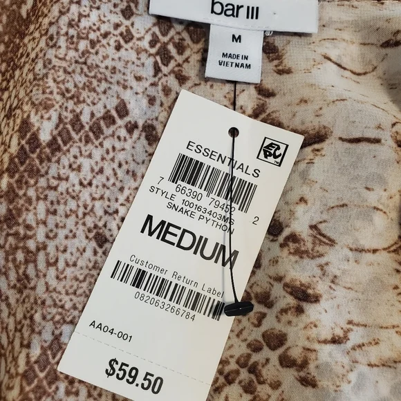 NWT Bar III Snake Print Sheer Tie/Button Front Blouse Size Med. Ret. $59.50 - Picture 8 of 13